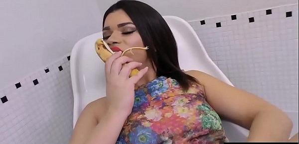  Provocative Transsexual Paulinha Lima Masturbates with a Banana